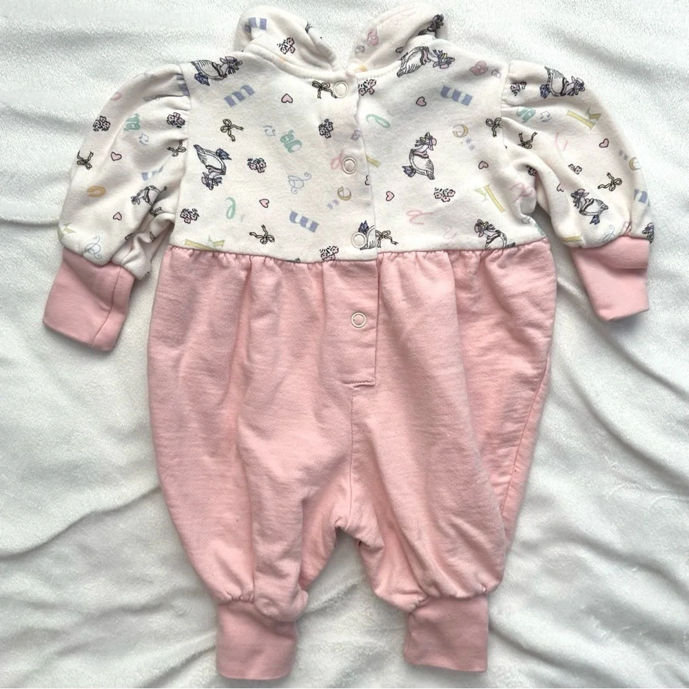 Vintage Lullaby Club Mother Goose Letters Pink Romper 1pc Outfit Baby Girl 3-6M